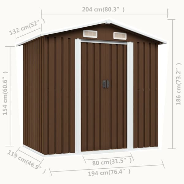vidaXL Förvaringsbod brun 204x132x186 cm stål -  Förråd & Redskapsbodar