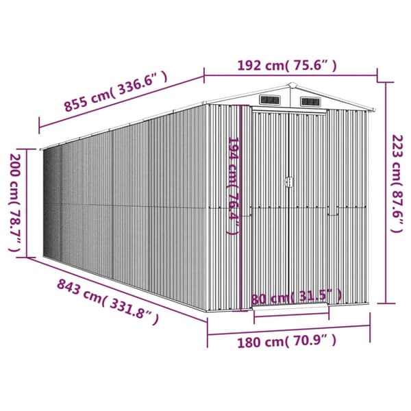 vidaXL haveskur 192x855x223 cm galvaniseret stål antracitgrå -  Skure & Redskabsskure