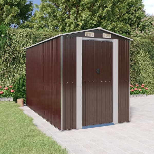 vidaXL haveskur 192x357x223 cm galvaniseret stål mørkebrun -  Skure & Redskabsskure
