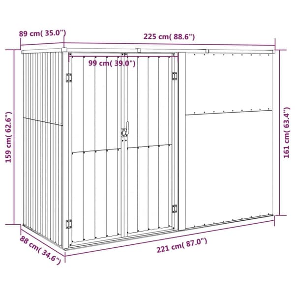 vidaXL redskabsskur til haven 225x89x161 cm galvaniseret stål antracit -  Skure & Redskabsskure