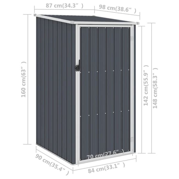 vidaXL haveskur 87x98x159 cm galvaniseret stål antracitgrå -  Skure & Redskabsskure