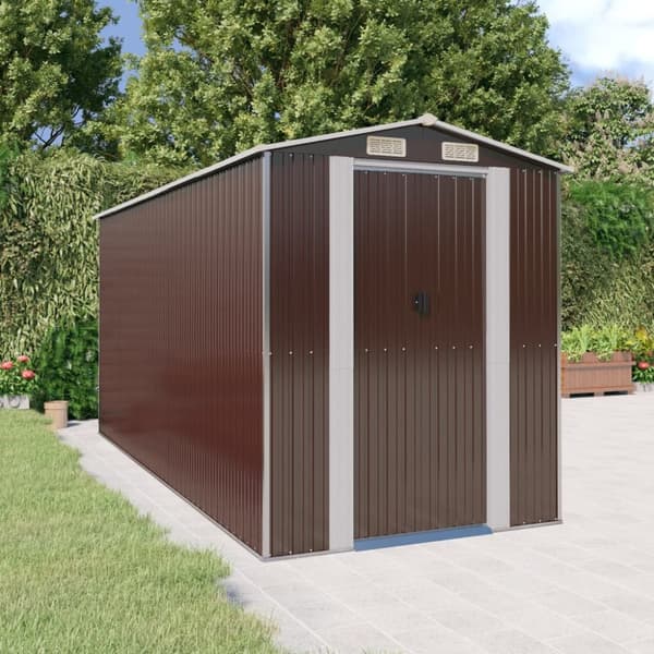 vidaXL haveskur 192x440x223 cm galvaniseret stål mørkebrun - Skure & Redskabsskure