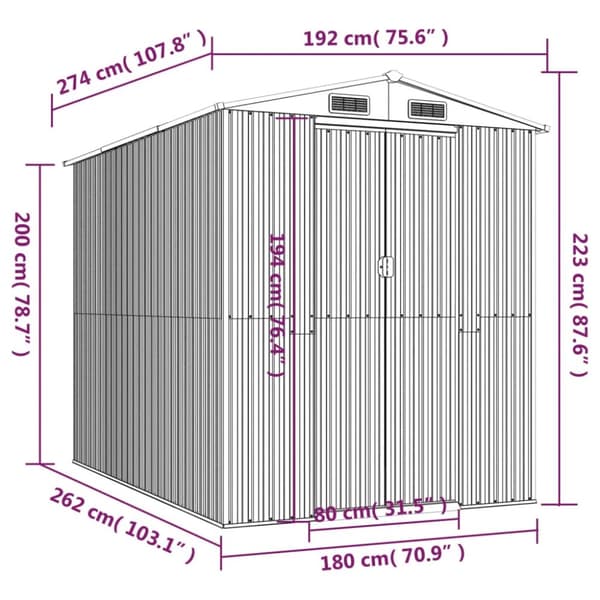 vidaXL haveskur 192x274x223 cm galvaniseret stål grøn -  Skure & Redskabsskure