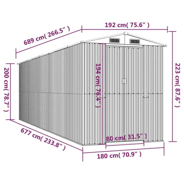 vidaXL Puutarhavaja vaaleanharmaa 192x689x223 cm galvanoitu teräs -  Pihavajat
