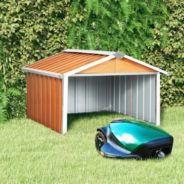 vidaXL garage til robotplæneklipper 92x97x63 cm galvaniseret stål brun -  Skure & Redskabsskure