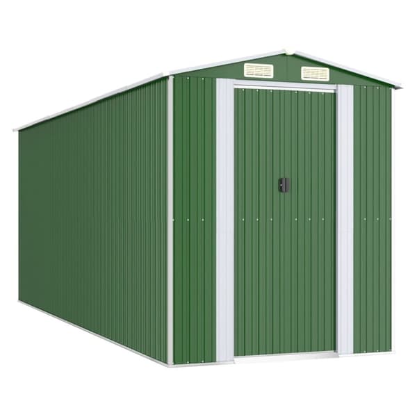 vidaXL haveskur 192x523x223 cm galvaniseret stål grøn - Skure & Redskabsskure