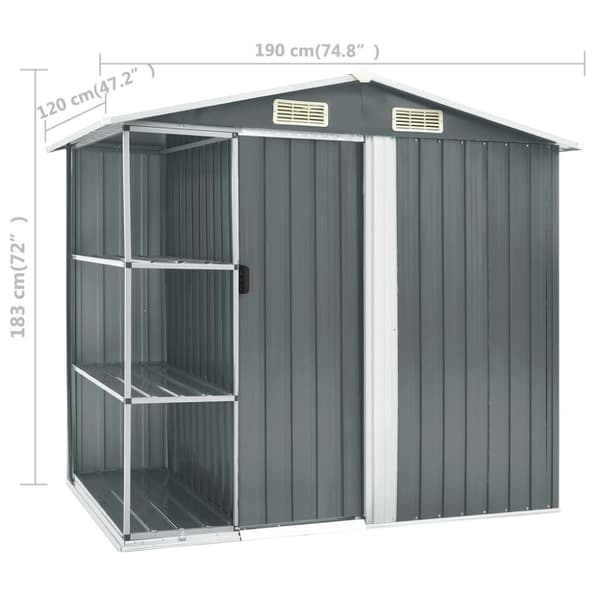 vidaXL haveskur med reol 205x130x183 cm jern grå -  Skure & Redskabsskure