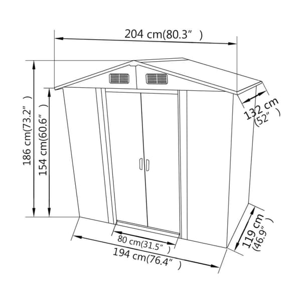 vidaXL Förvaringsbod i metall grå 204x132x186 cm -  Förråd & Redskapsbodar