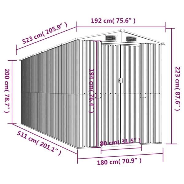 vidaXL haveskur 192x523x223 cm galvaniseret stål antracitgrå -  Skure & Redskabsskure