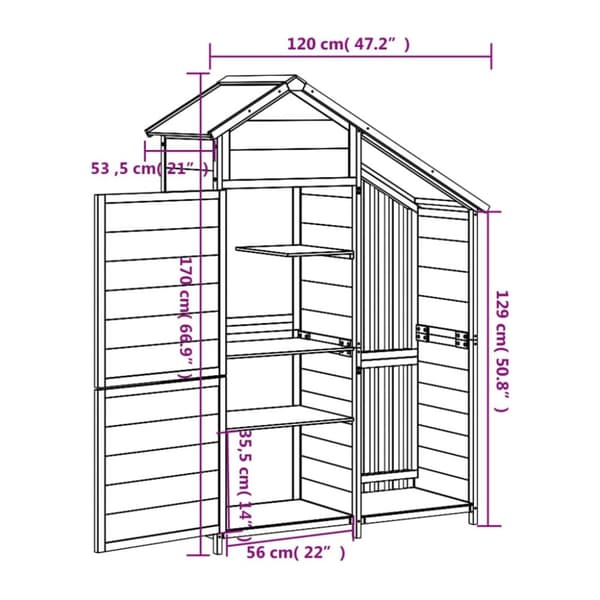 vidaXL redskabsskur til haven 120x53,5x170 cm massivt fyrretræ brun - Skure & Redskabsskure
