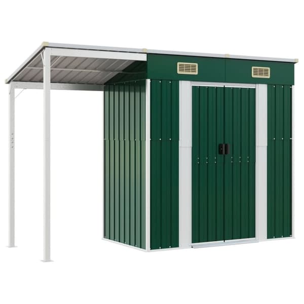 vidaXL haveskur med udvidet tag 277x110,5x181 cm stål grøn -  Skure & Redskabsskure