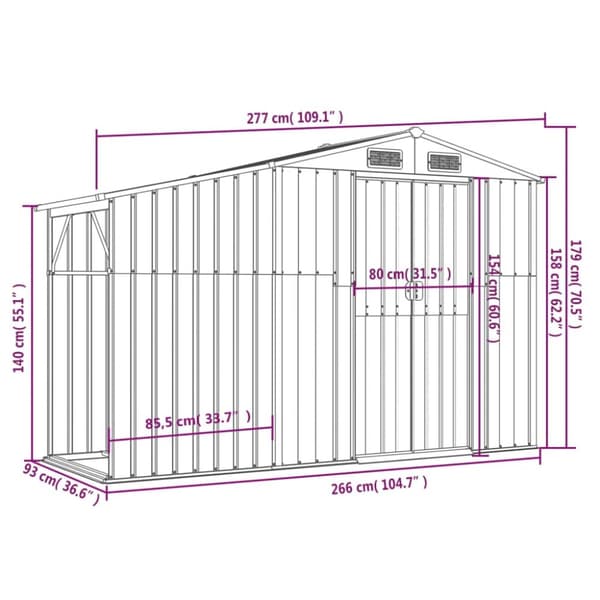 vidaXL Puutarhavaja antrasiitti 277x93x179 cm galvanoitu teräs -  Pihavajat