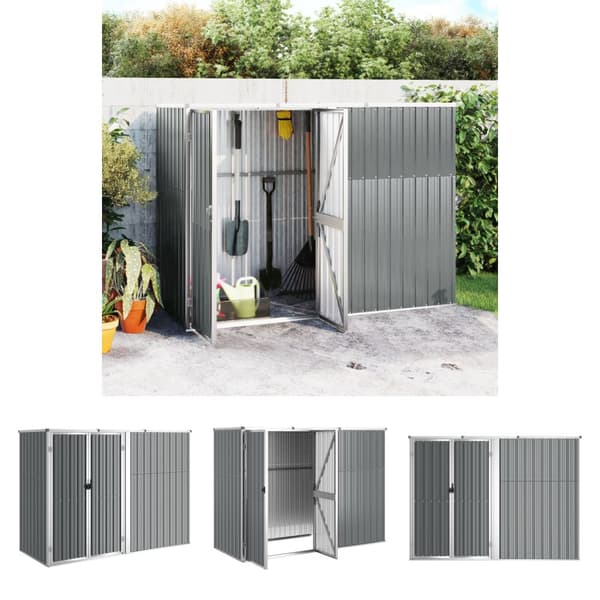 The Living Store redskabsskur til haven 225x89x161 cm galvaniseret stål grå -  Skure & Redskabsskure
