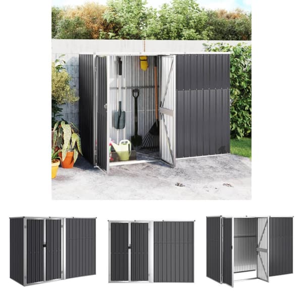 The Living Store redskabsskur til haven 225x89x161 cm galvaniseret stål antracit -  Skure & Redskabsskure