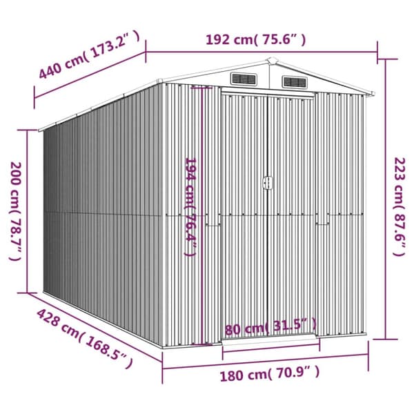 The Living Store haveskur 192x440x223 cm galvaniseret stål mørkebrun - Skure & Redskabsskure