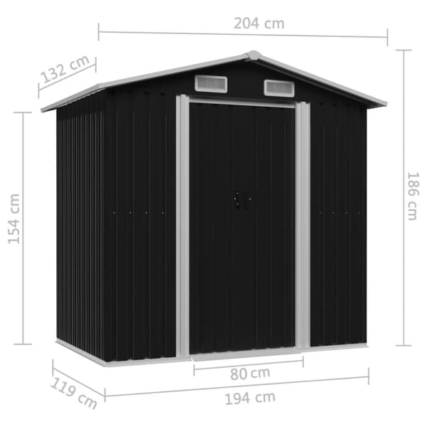 The Living Store opbevaringsskur til haven 204x132x186 cm stål antracitgrå -  Skure & Redskabsskure