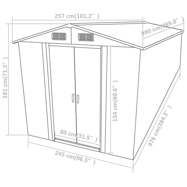 The Living Store haveskur 257x990x181 cm galvaniseret stål grå -  Skure & Redskabsskure