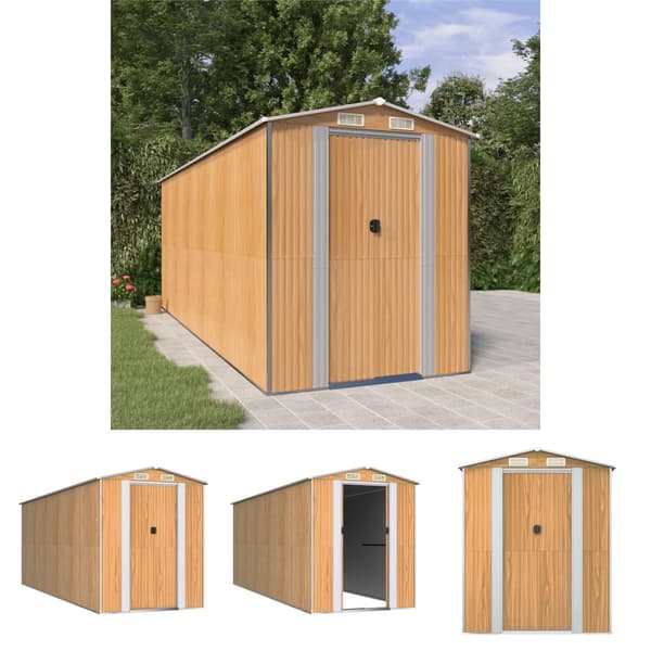The Living Store haveskur 192x523x223 cm galvaniseret stål lysebrun -  Skure & Redskabsskure