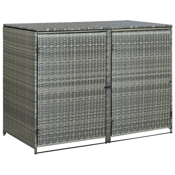 The Living Store dobbelt skraldespandsskjuler 148x77x111 cm polyrattan grå -  Skure & Redskabsskure