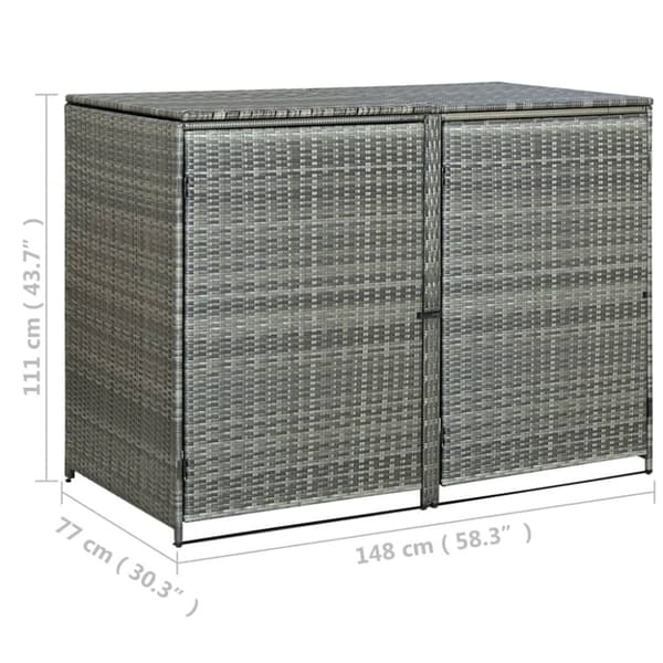 The Living Store dobbelt skraldespandsskjuler 148x77x111 cm polyrattan grå -  Skure & Redskabsskure