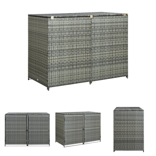 The Living Store dobbelt skraldespandsskjuler 148x77x111 cm polyrattan grå -  Skure & Redskabsskure