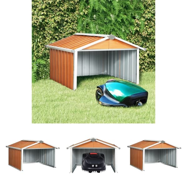 The Living Store garage til robotplæneklipper 92x97x63 cm galvaniseret stål brun -  Skure & Redskabsskure