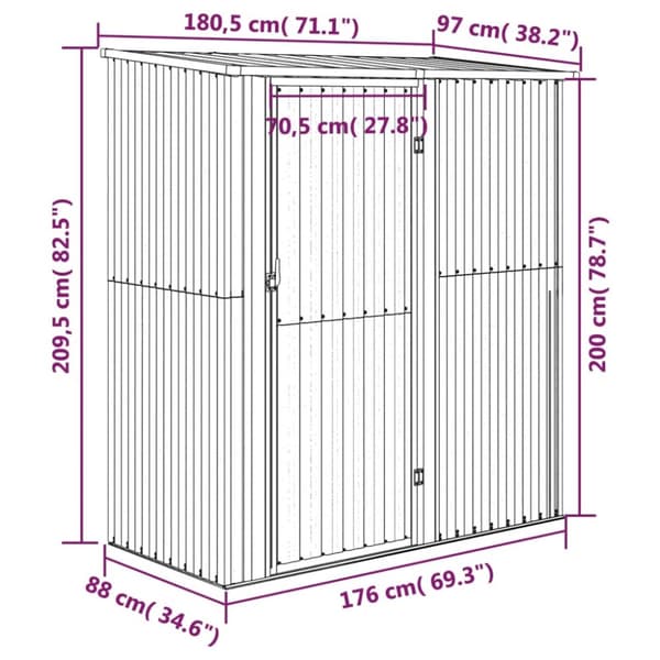 The Living Store haveskur 180,5x97x209,5 galvaniseret stål grå -  Skure & Redskabsskure