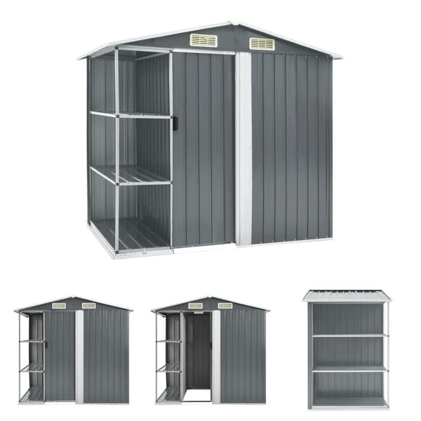 The Living Store haveskur med reol 205x130x183 cm jern grå -  Skure & Redskabsskure