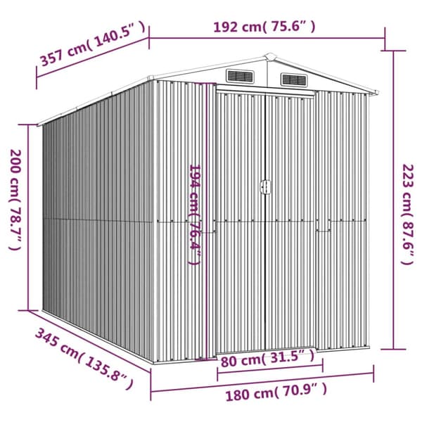The Living Store haveskur 192x357x223 cm galvaniseret stål lysebrun -  Skure & Redskabsskure