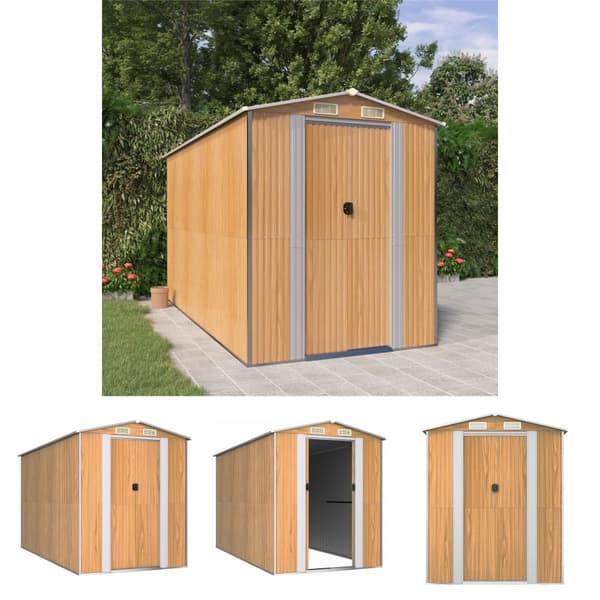 The Living Store haveskur 192x357x223 cm galvaniseret stål lysebrun -  Skure & Redskabsskure