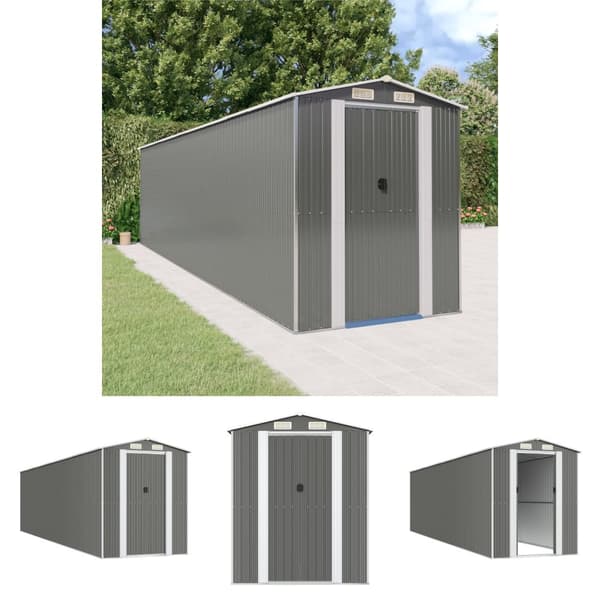 The Living Store haveskur 192x772x223 cm galvaniseret stål lysegrå -  Skure & Redskabsskure