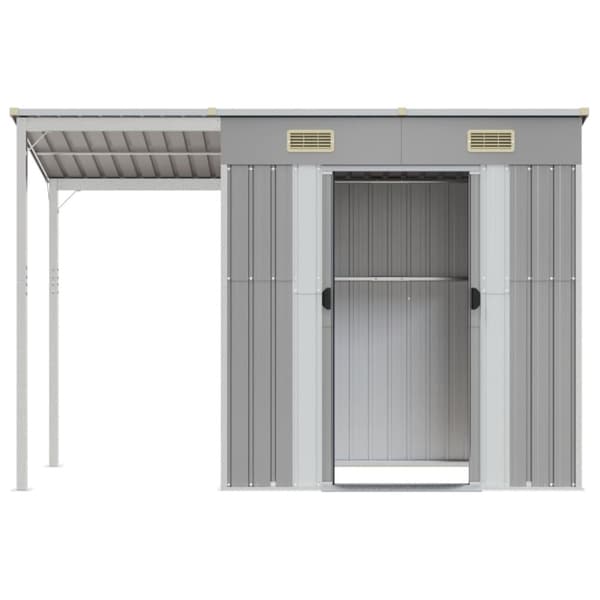 The Living Store Puutarhavaja lisäkatolla vaaleanharmaa 277x110,5x181 cm teräs -  Pihavajat