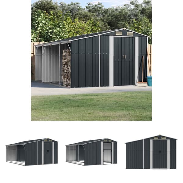 The Living Store haveskur 191x555x198 cm galvaniseret stål antracitgrå -  Skure & Redskabsskure