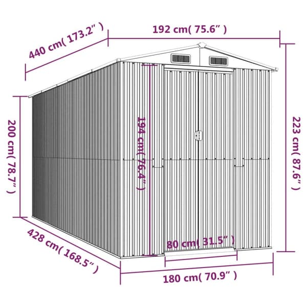 Skure & Redskabsskure - Living haveskur 192x440x223 cm galvaniseret stål lysegrå