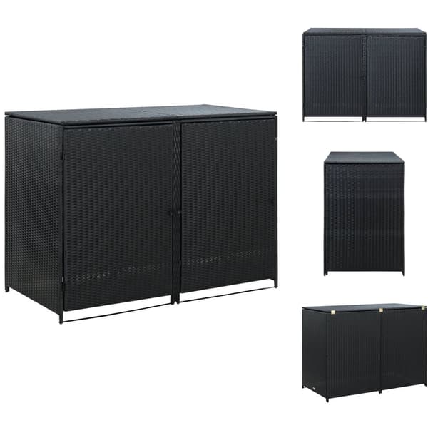 Skure & Redskabsskure - Living dobbelt skraldespandsskjuler polyrattan sort 148 x 80 x 111 cm