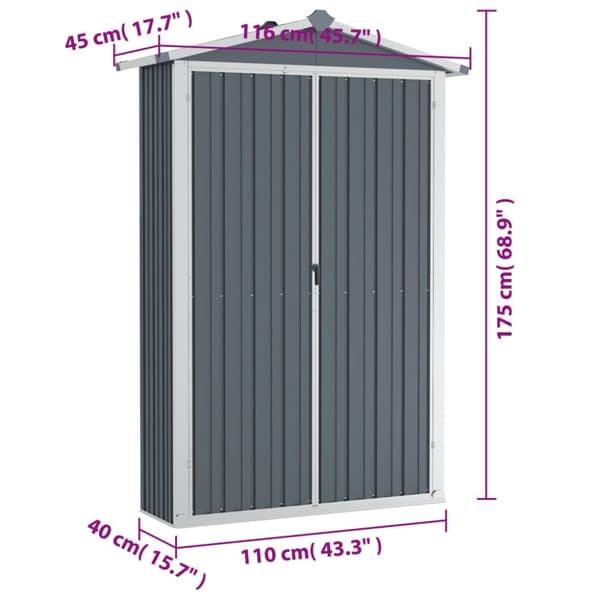Skure & Redskabsskure - Living haveskur 116x45x175 cm galvaniseret stål grå