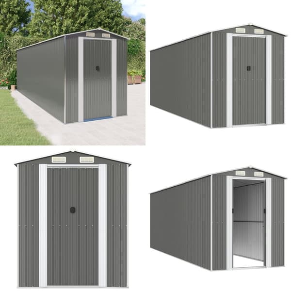 Haveskur 192x606x223 cm galvaniseret stål lysegrå - Haveskur - Haveskure - Home & Living