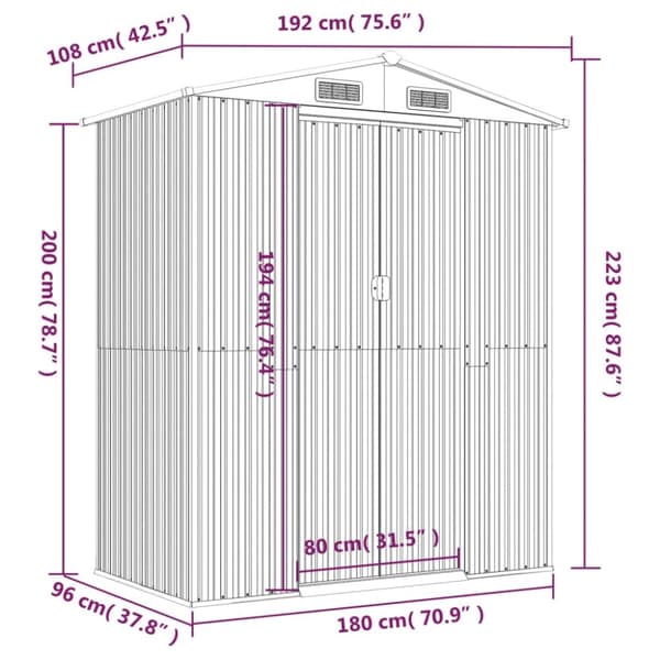 Haveskur 192x108x223 cm galvaniseret stål lysegrå - Haveskur - Haveskure - Home & Living