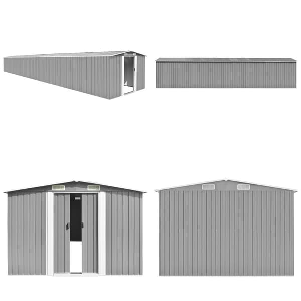 Trädgårdsskjul grå 257x990x181 cm galvaniserat stål - Trädgårdsskjul - Utomhusskjul - Home & Living