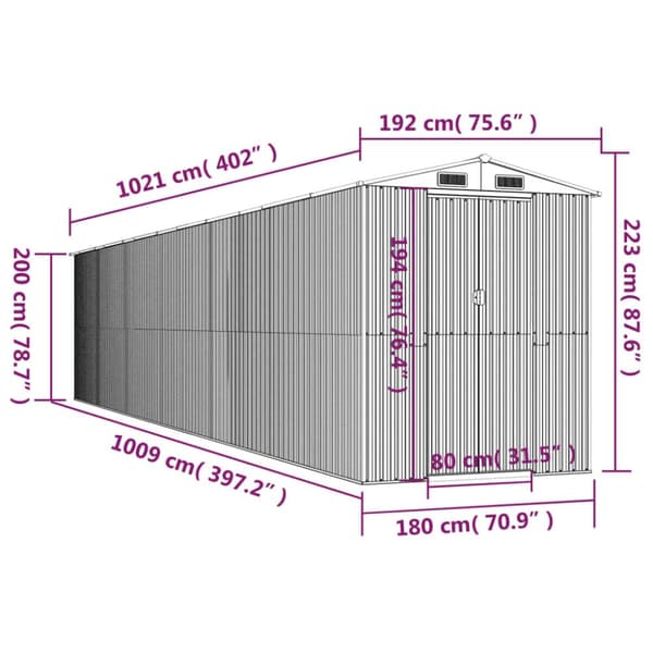 Haveskur 192x1021x223 cm galvaniseret stål antracitgrå - Haveskur - Haveskure - Home & Living