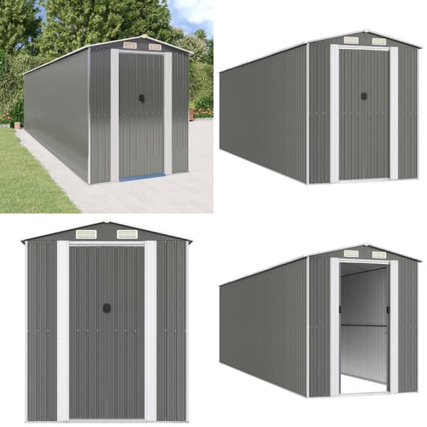 Haveskur 192x689x223 cm galvaniseret stål lysegrå - Haveskur - Haveskure - Home & Living