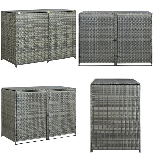 Dobbelt skraldespandsskjuler 148x77x111 cm polyrattan grå - Skraldespandsskjuler - Skraldespandsskjulere - Home & Living