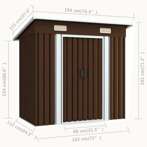Opbevaringsskur til haven 194x121x181 cm stål brun - Haveskur - Haveskure - Home & Living