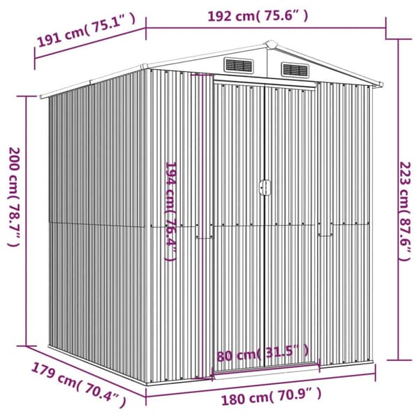 Haveskur 192x191x223 cm galvaniseret stål grøn - Haveskur - Haveskure - Home & Living