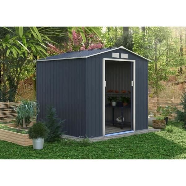 Metallisk trädgårdsskjul 4,07 m² - 213 x 191 x 195 cm - MARS - Förankringskit inkluderat, 2 skjutdörrar - Grå