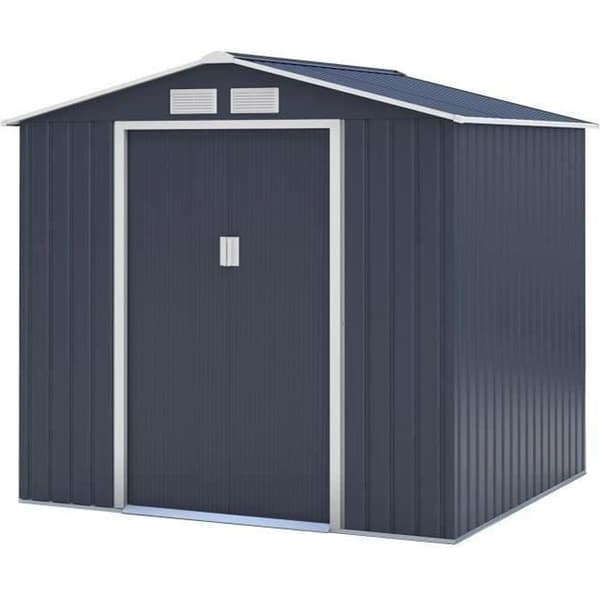 Metallisk trädgårdsskjul 4,07 m² - 213 x 191 x 195 cm - MARS - Förankringskit inkluderat, 2 skjutdörrar - Grå