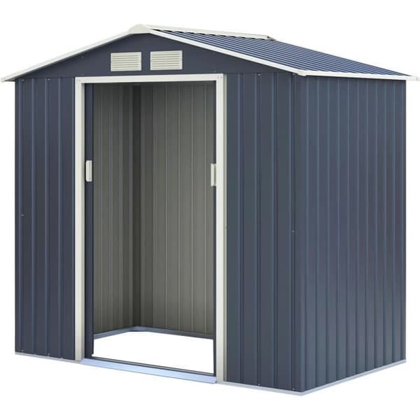 Metallförråd 2,71 m² - 213 x 127 x 195 cm - PLUTON - Förankringskit ingår, 2 skjutdörrar - Grå