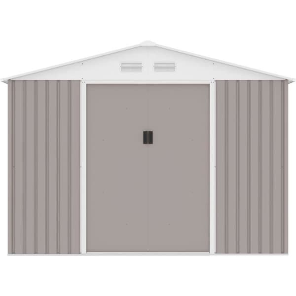 Metallträdgårdsskjul 8,84 m² - 277 x 319 x 202 cm - URANUS - Ankringskit inkluderat, 2 skjutdörrar - Taupe