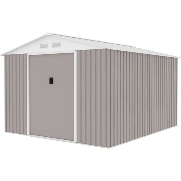Metallträdgårdsskjul 8,84 m² - 277 x 319 x 202 cm - URANUS - Ankringskit inkluderat, 2 skjutdörrar - Taupe
