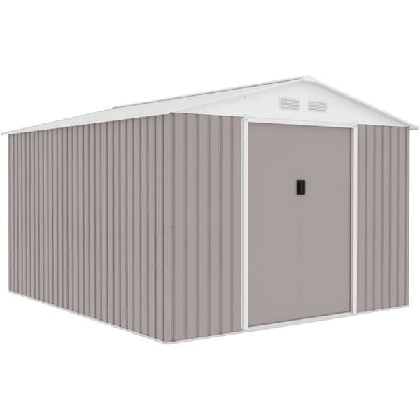 Metallträdgårdsskjul 8,84 m² - 277 x 319 x 202 cm - URANUS - Ankringskit inkluderat, 2 skjutdörrar - Taupe